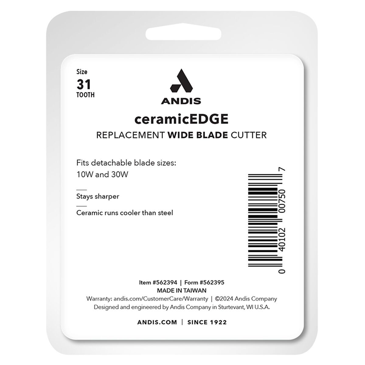 Andis Ceramic Fine-Tooth Cutter 10 and 30 Wide
