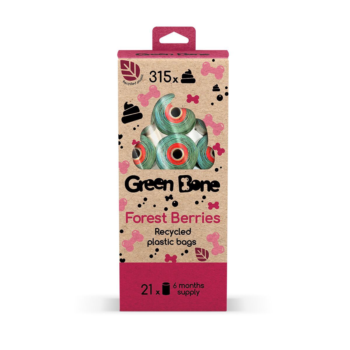 Green Bone poop bag Forest berries