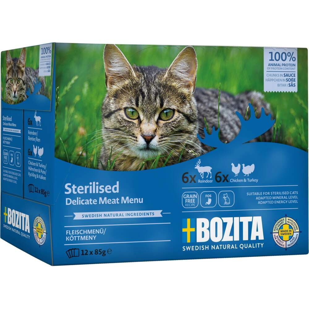 Bozita Cat Indoor & Sterilised lihalajitelma kastikkeessa 12x85 g