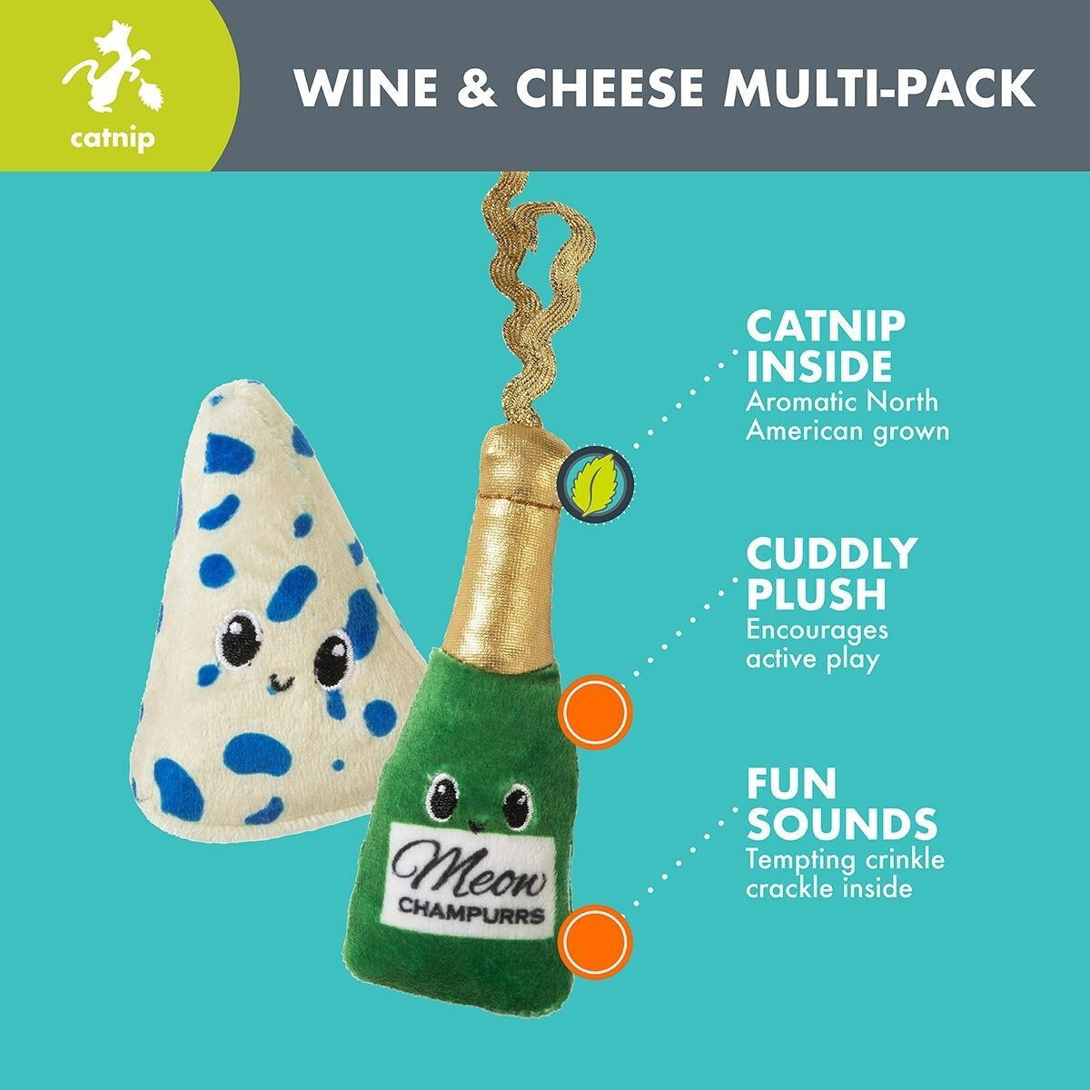 Quirky Kitty WINE AND CHEESE CATNIP PLUSH 2PK