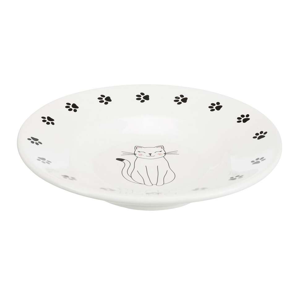 Trixie Bowl, flat, cat/paws, ceramic, 0,2 l/15cm, white